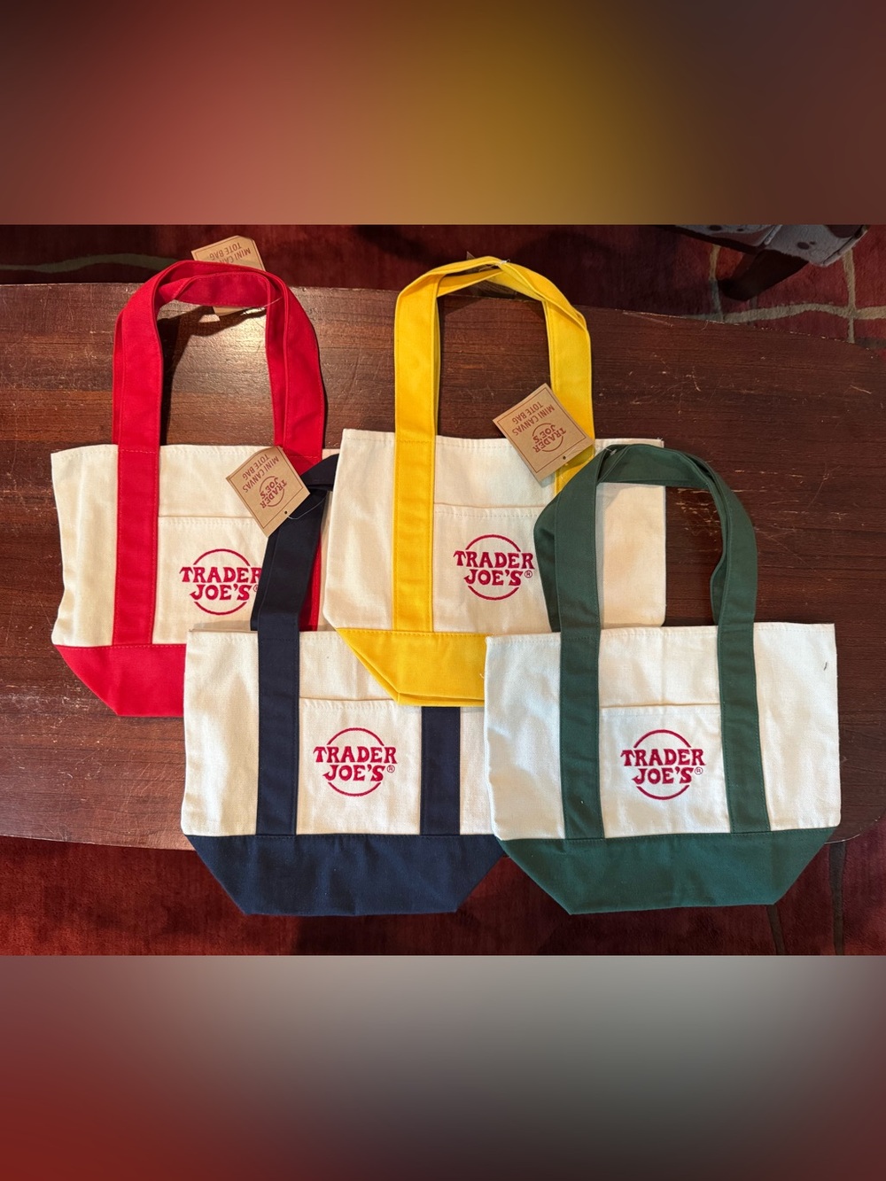 Trader Joe's Canvas Mini Tote Bag Original Set of 4